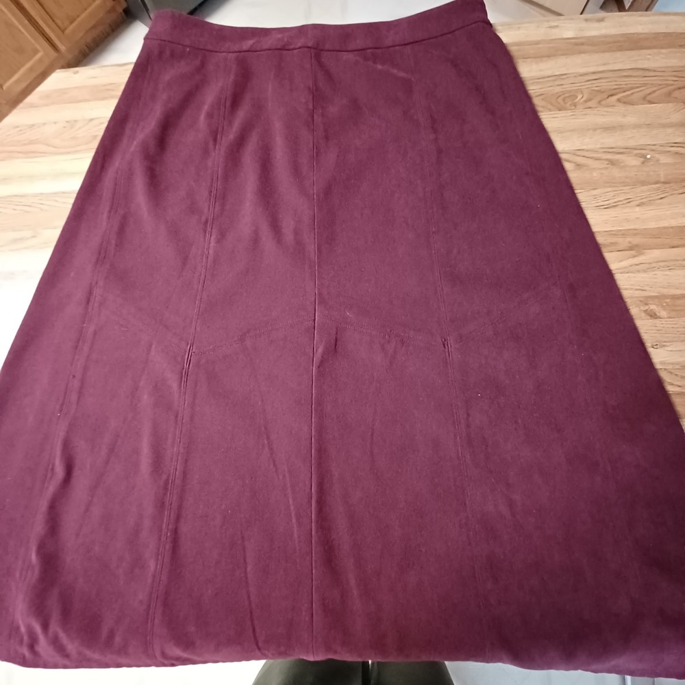 Christopher & Banks Burgundy Faux Suede Panel Midi Skirt Womens 12 Wine Red